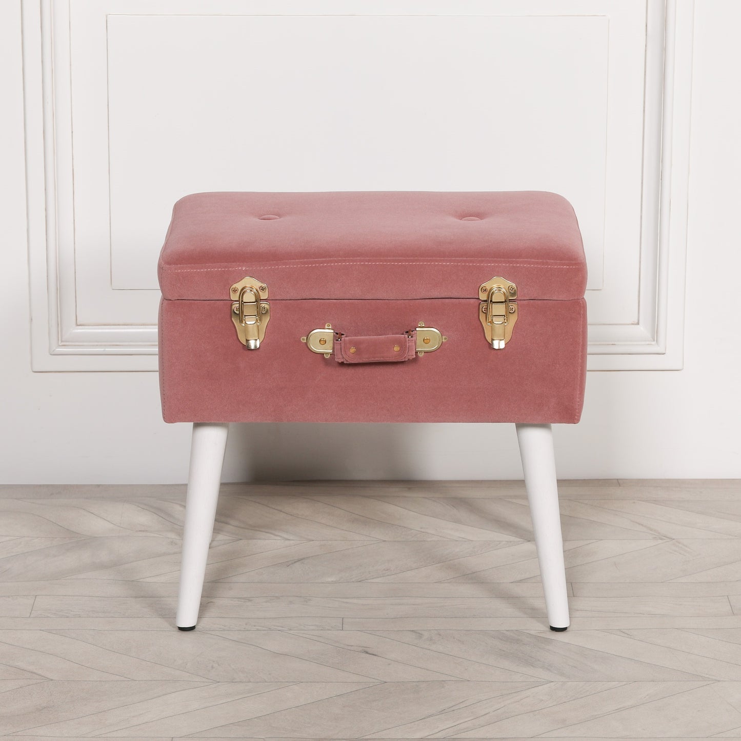 Pink Suitcase Stool with White Legs