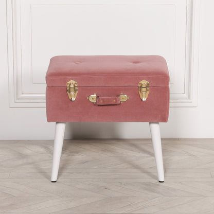 Pink Suitcase Stool with White Legs