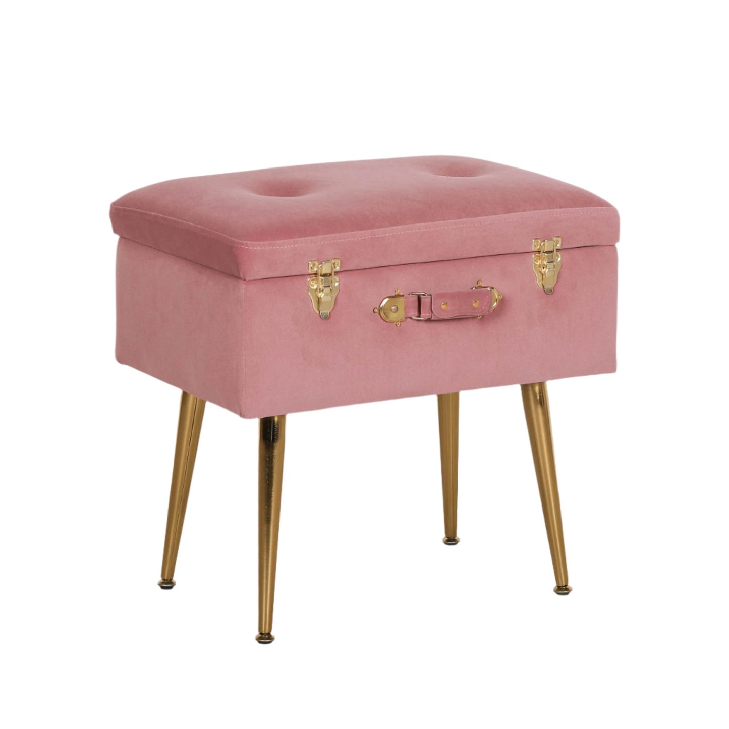 Pink Suitcase Stool with Gold Legs