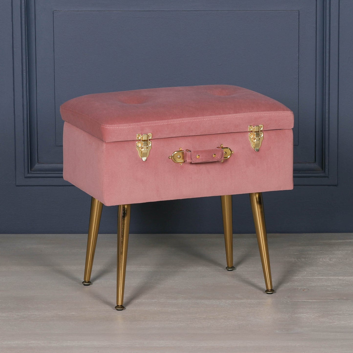 Pink Suitcase Stool with Gold Legs