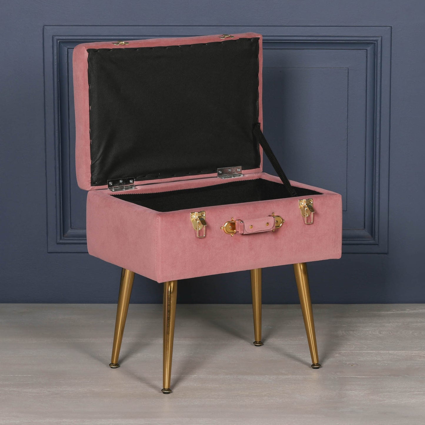 Pink Suitcase Stool with Gold Legs