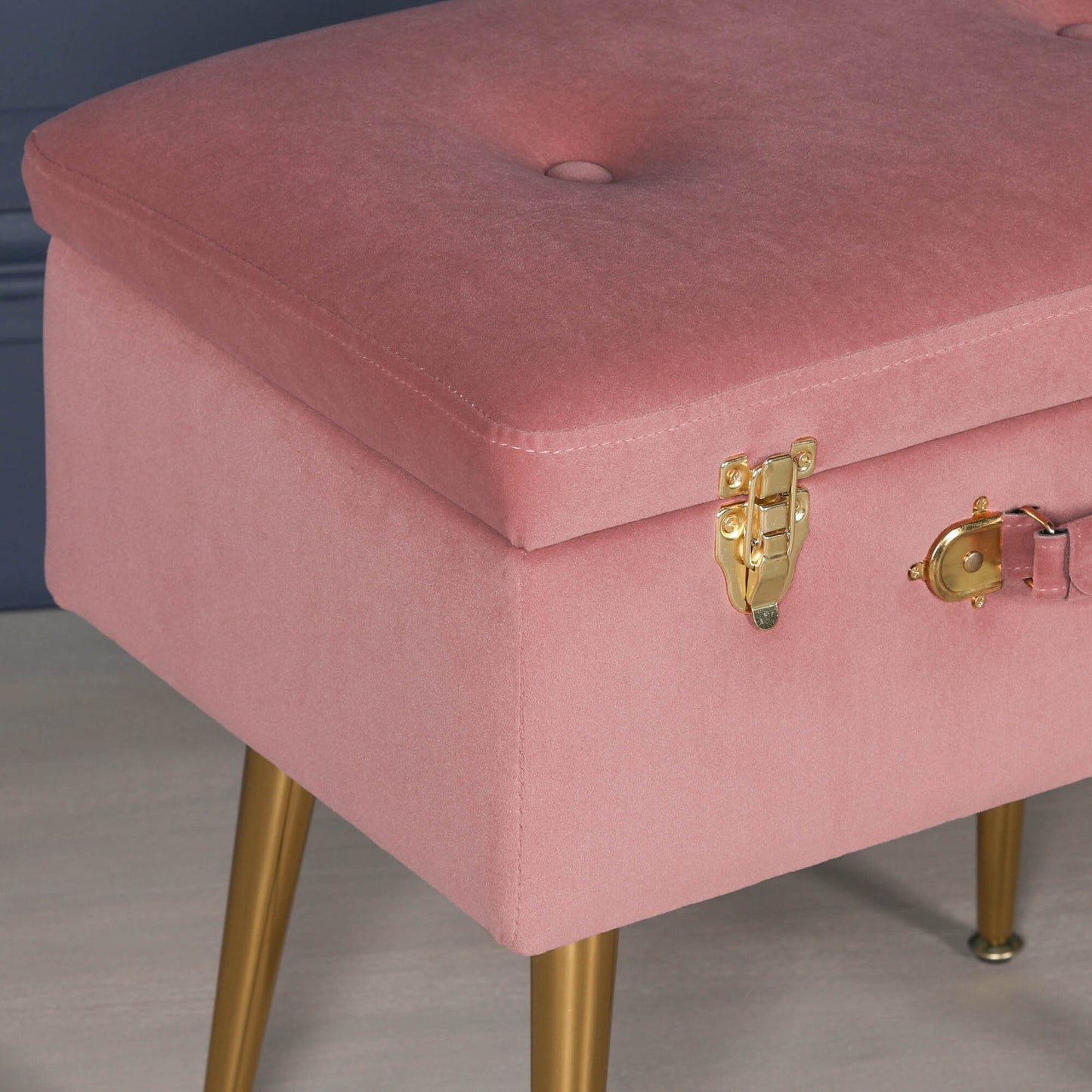 Pink Suitcase Stool with Gold Legs