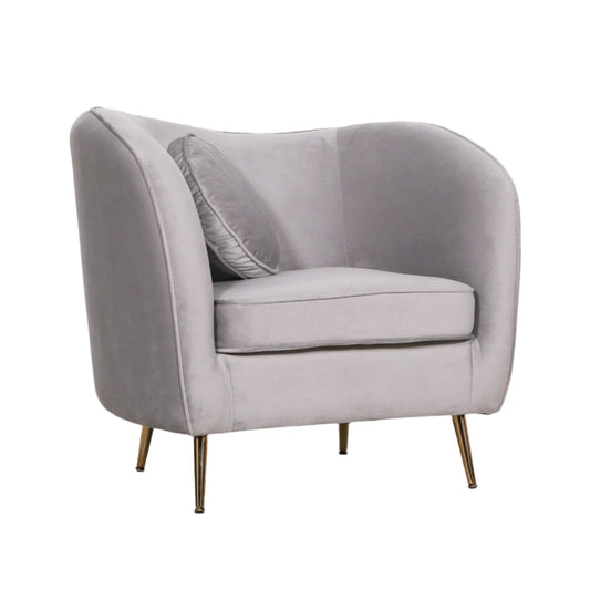 Grey Velvet Armchair with Cushion