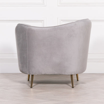 Grey Velvet Armchair with Cushion