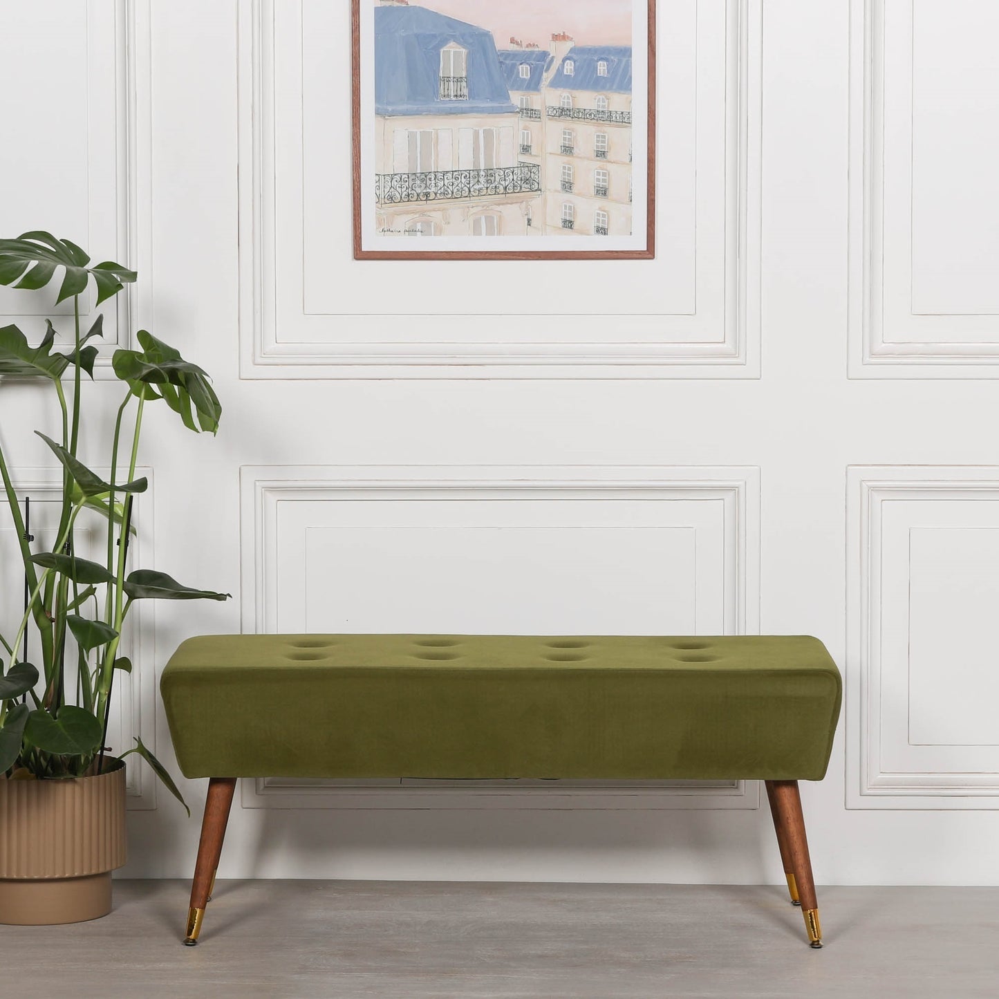 Olive Green Buttoned Ottoman Stool