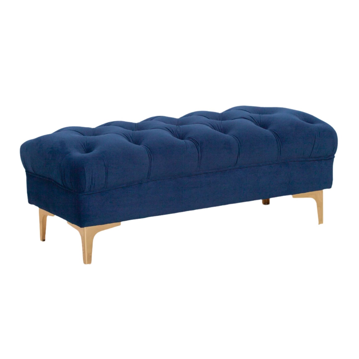 Blue Velvet Buttoned Ottoman Stool