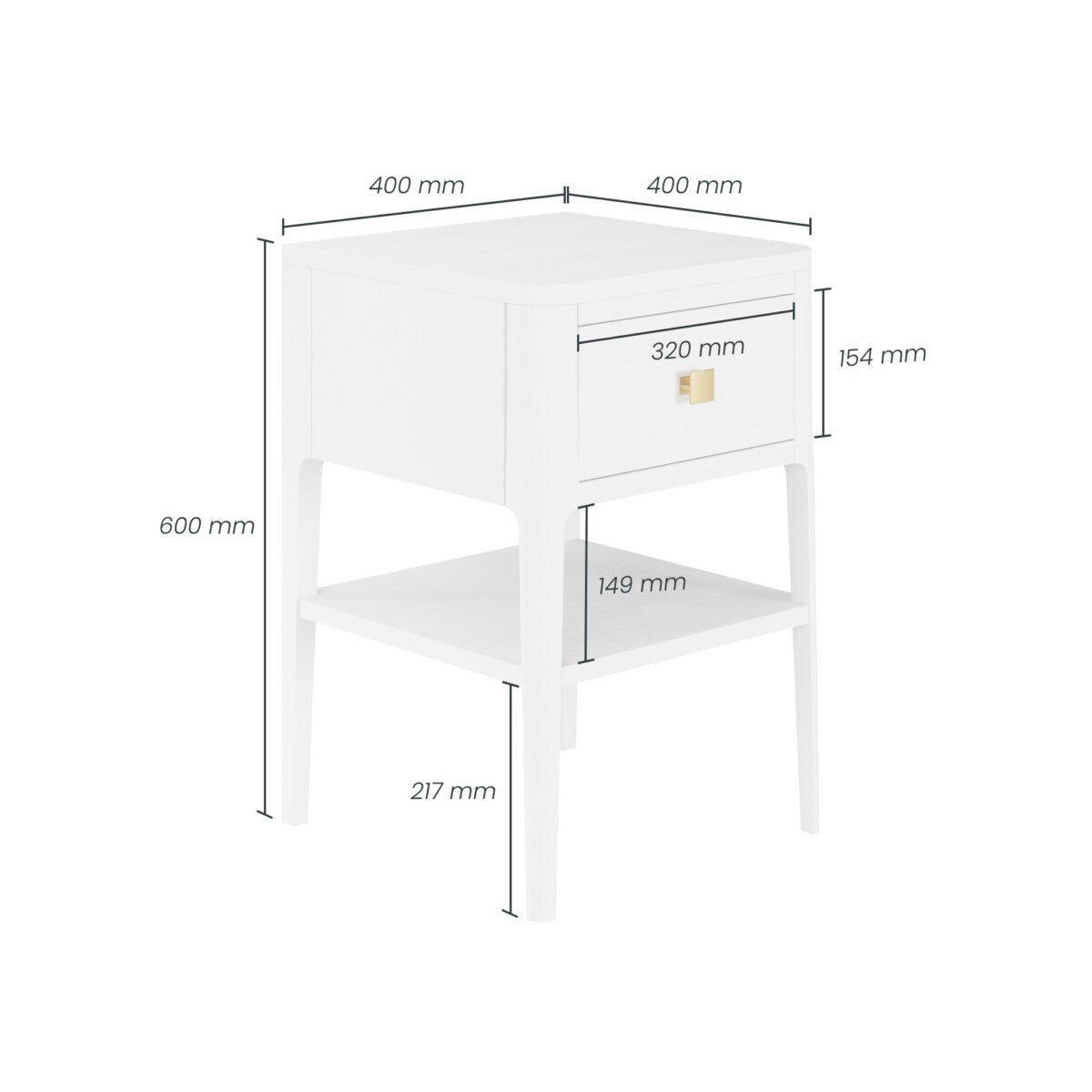 Amelie Bedside White one Drawer