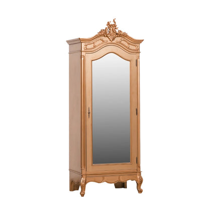 French Gold Carved Single Door Armoire with Mirrored Door