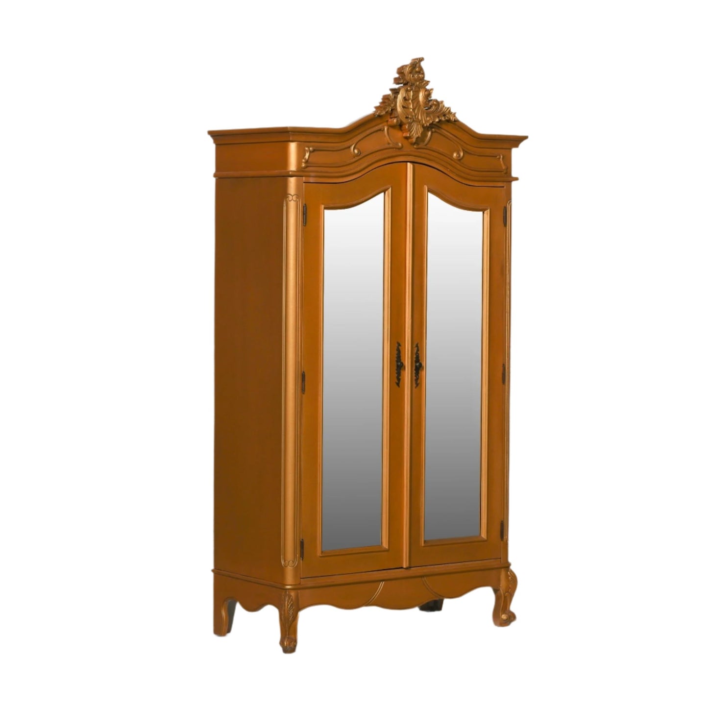 French Style Gold Carved Double Full Mirrored Armoire