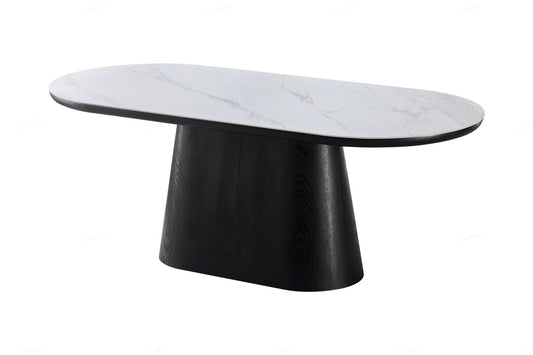 Bianca Oval Dining Table Black & White Sintered Stone