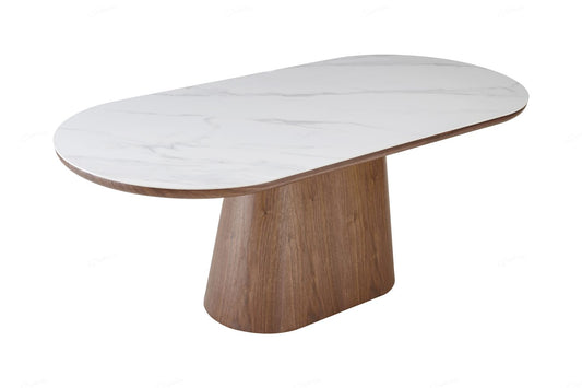 Bianca Oval Dining Table Walnut & White Sintered Stone