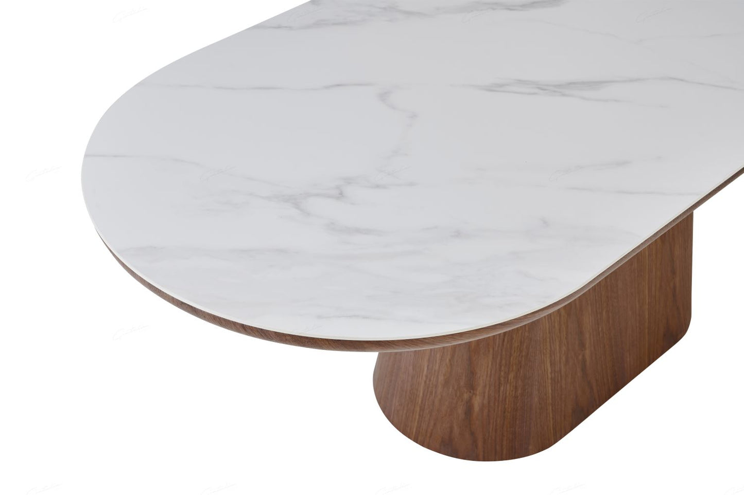 Bianca Oval Dining Table Walnut & White Sintered Stone