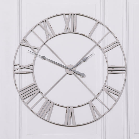 Pale Grey Off White 110cm Vintage Metal Wall Clock