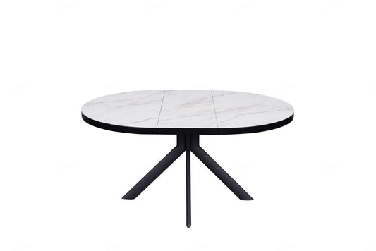 Danello Round Extending Dining Table White & Sunset Cloud Vein Ceramic