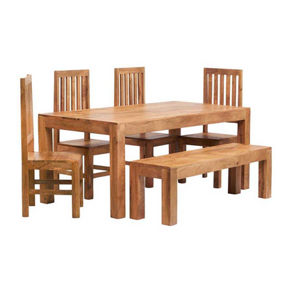 Dockland Light Mango 6ft Dining Set with Bench And 4 Slatted Chairs