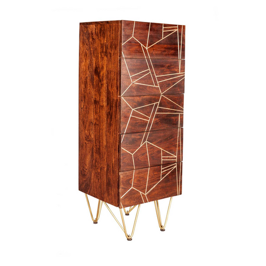 Jai Solid Mango Wood Gold Tall Chest of Drawers