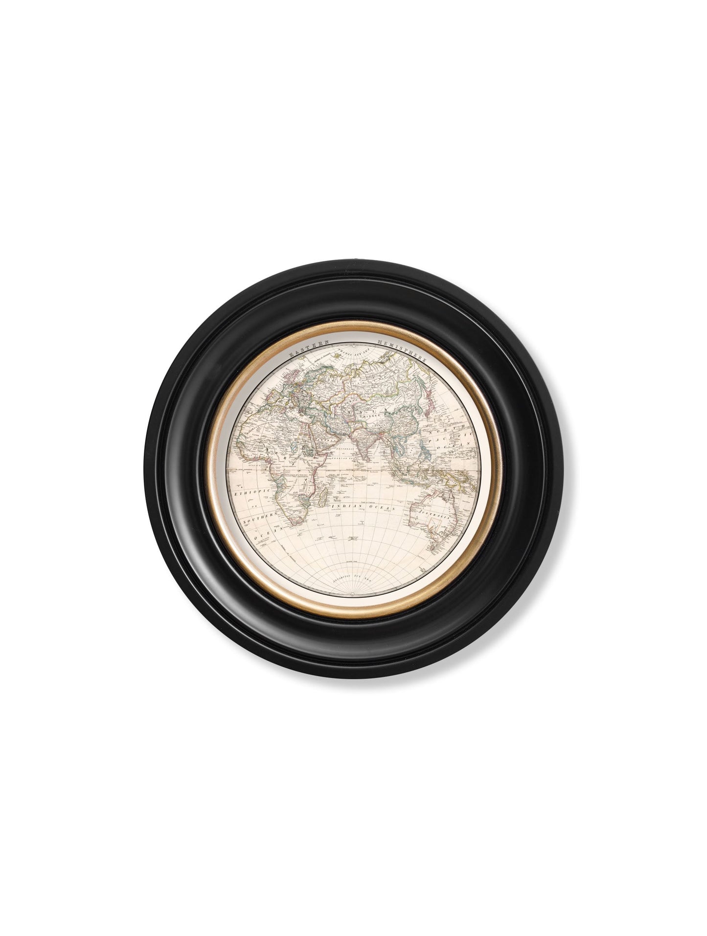 c.1838 World Map Hemispheres in Round Frames