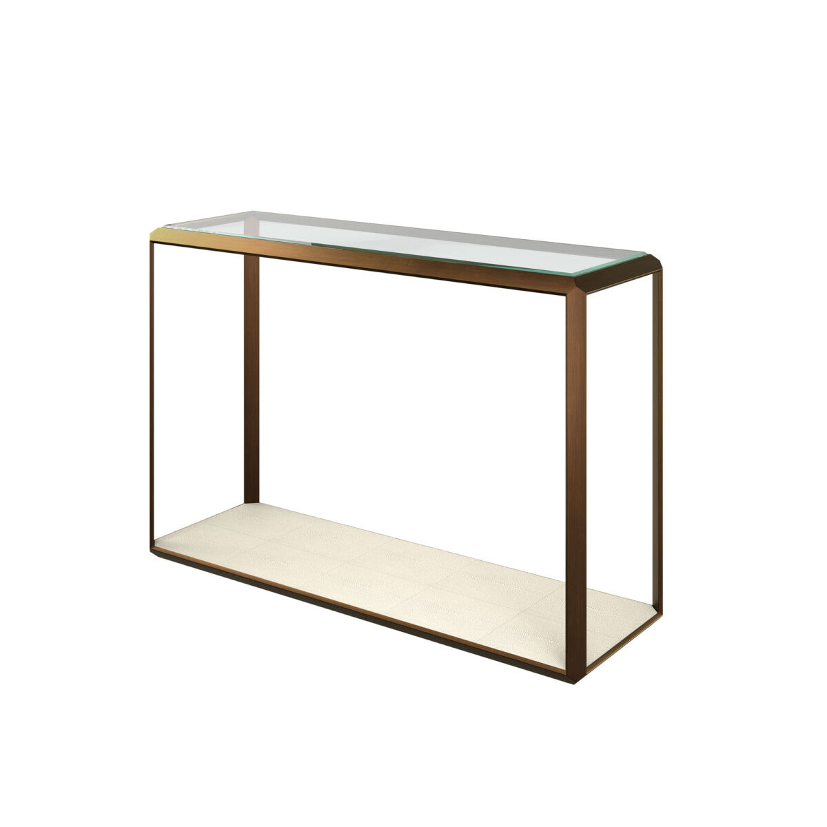 Orla Console Glass Top And Faux Shagreen Table Ivory