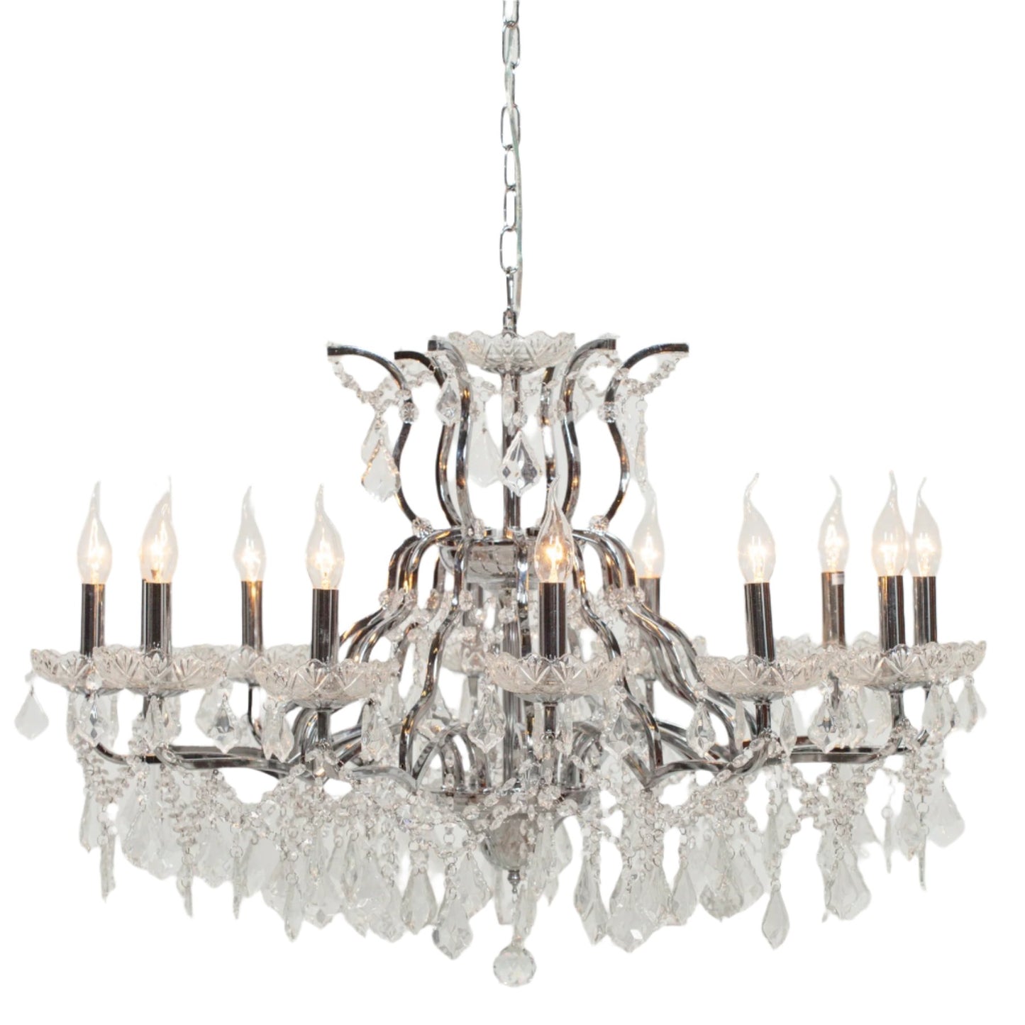 Chrome 12 Branch Shallow Cut Glass Chandelier