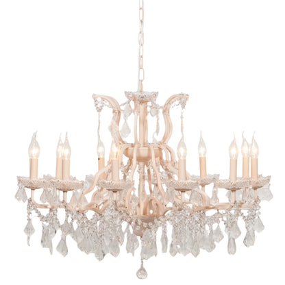 Cream 12 Branch Shallow Cut Glass Chandelier