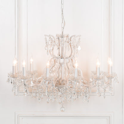 White 12 Branch Shallow Cut Glass Chandelier