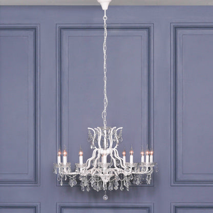 White 12 Branch Shallow Cut Glass Chandelier