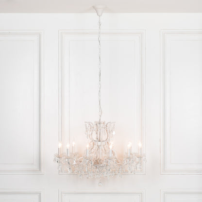 White 12 Branch Shallow Cut Glass Chandelier