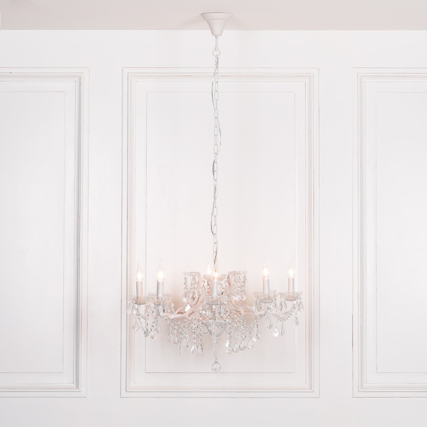 White 8 Branch Shallow Cut Glass Chandelier