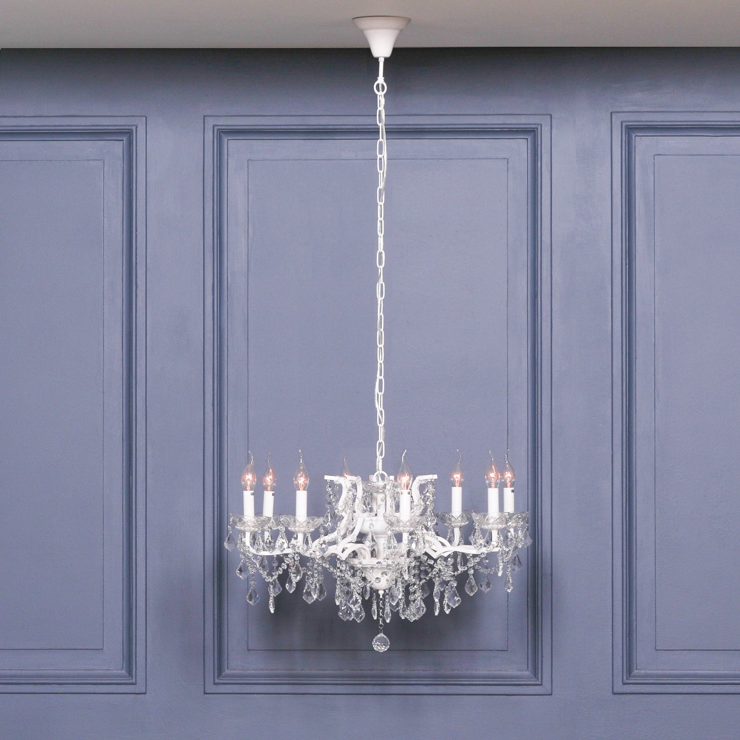 White 8 Branch Shallow Cut Glass Chandelier