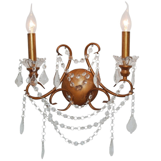 Antiqued Gold 2 Branch Cut Glass Chandelier Wall Light