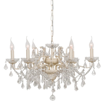 Cream 6 Branch Shallow Cut Glass Chandelier