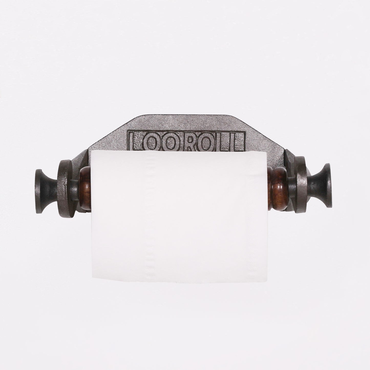 Cast Iron Toilet Loo Roll Holder with Wood