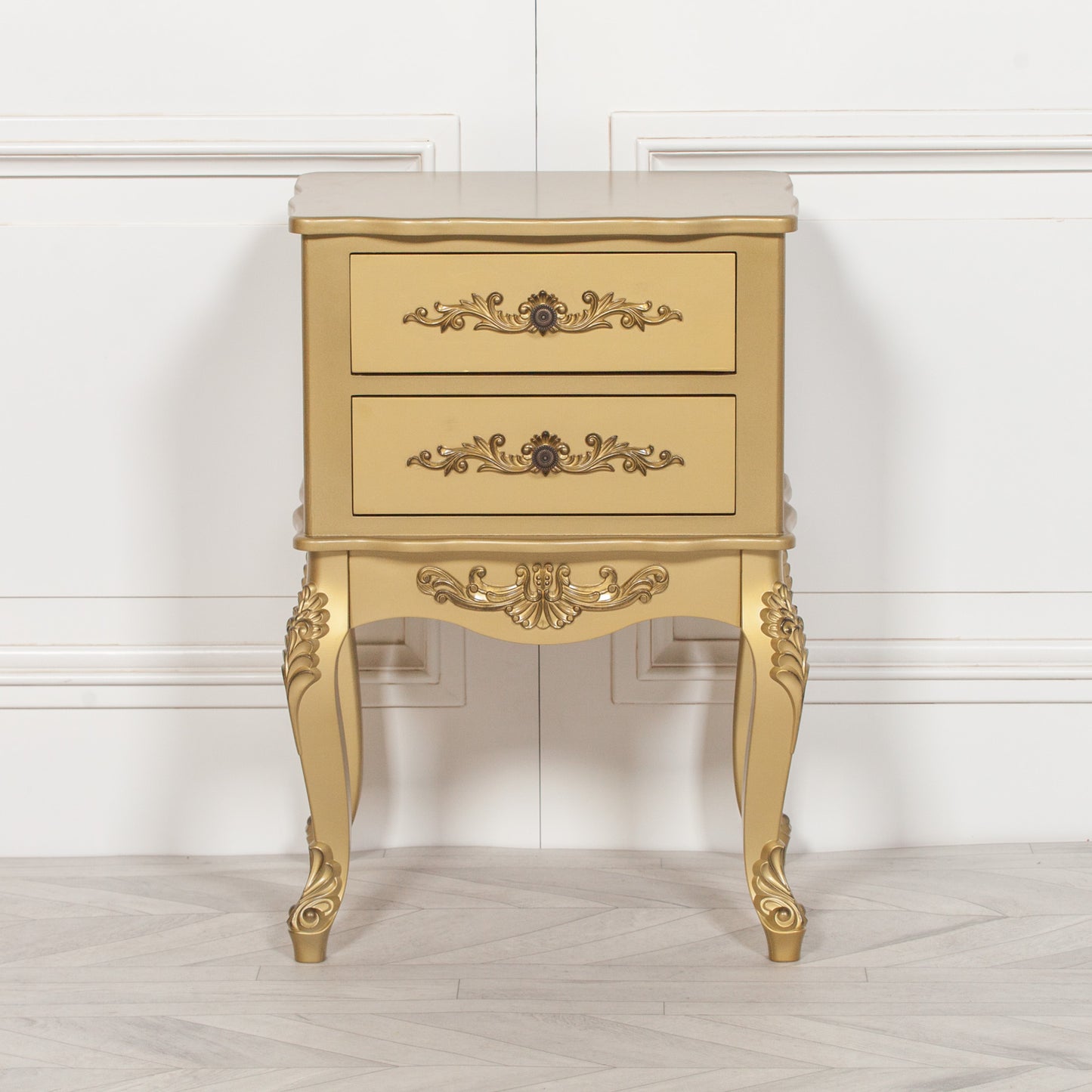 French Antique Gold 2 Drawer Bedside