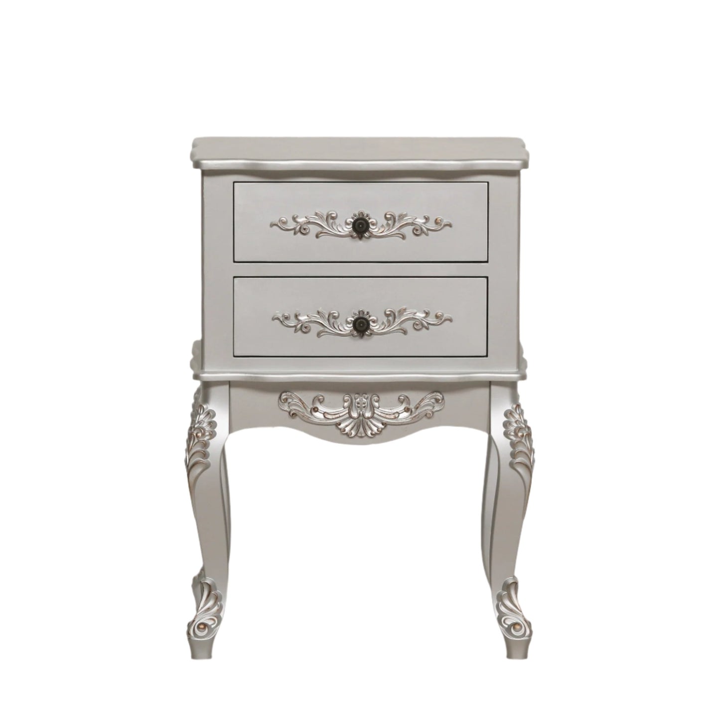 French Antique Silver 2 Drawer Bedside