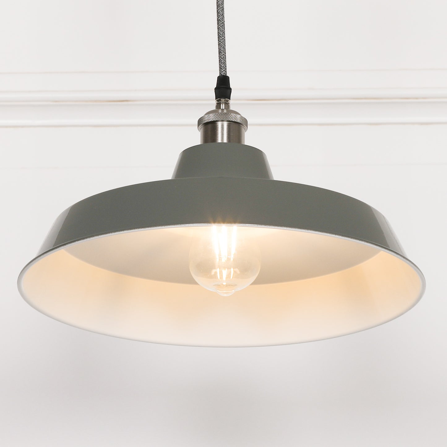 Factory Style Grey Enamel Painted 36cm Pendant Light