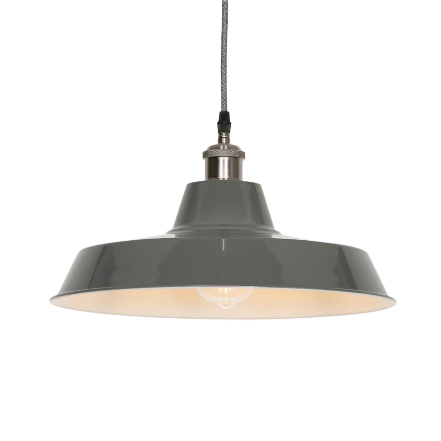 Factory Style Grey Enamel Painted 36cm Pendant Light