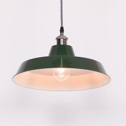 Factory Style British Green Enamel Painted 36cm Pendant Light