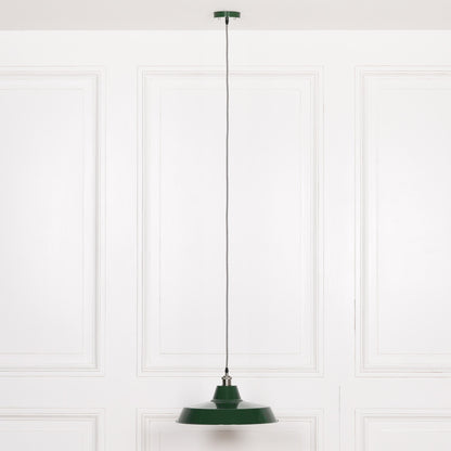 Factory Style British Green Enamel Painted 46cm Pendant Light