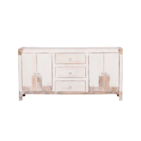 White Distressed Oriental Sideboard