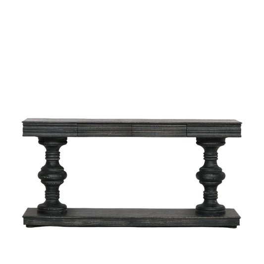 180cm Black Distressed Console Table with Drawers