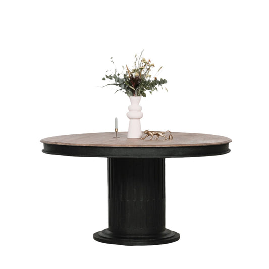 Black Wooden Round Column Dining Table