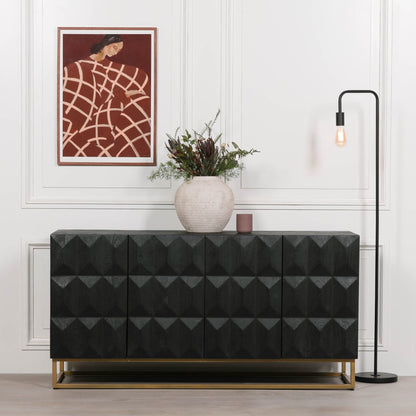 Black Wooden Diamond Pattern Sideboard