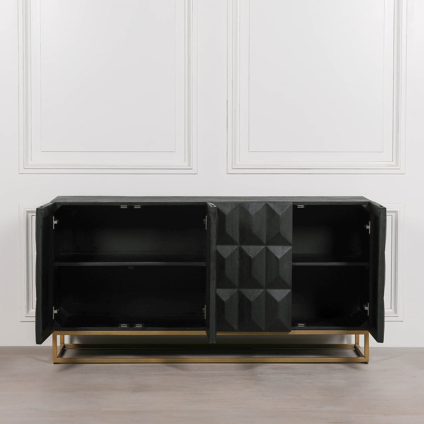 Black Wooden Diamond Pattern Sideboard