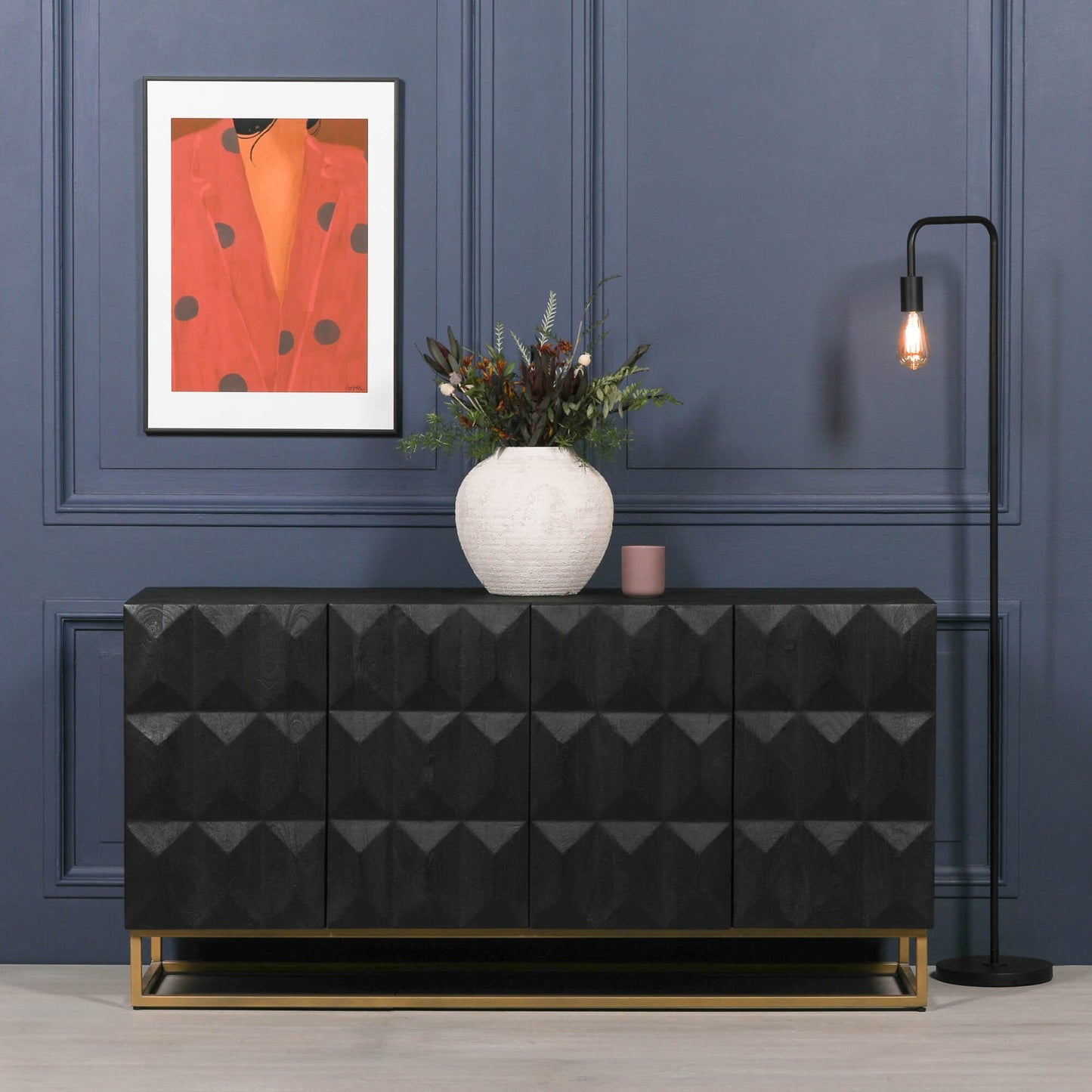 Black Wooden Diamond Pattern Sideboard