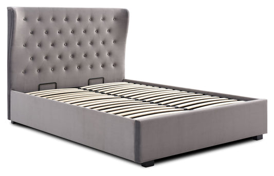 Athena Grey Velvet King Size Kensington Ottoman Bed Velvet