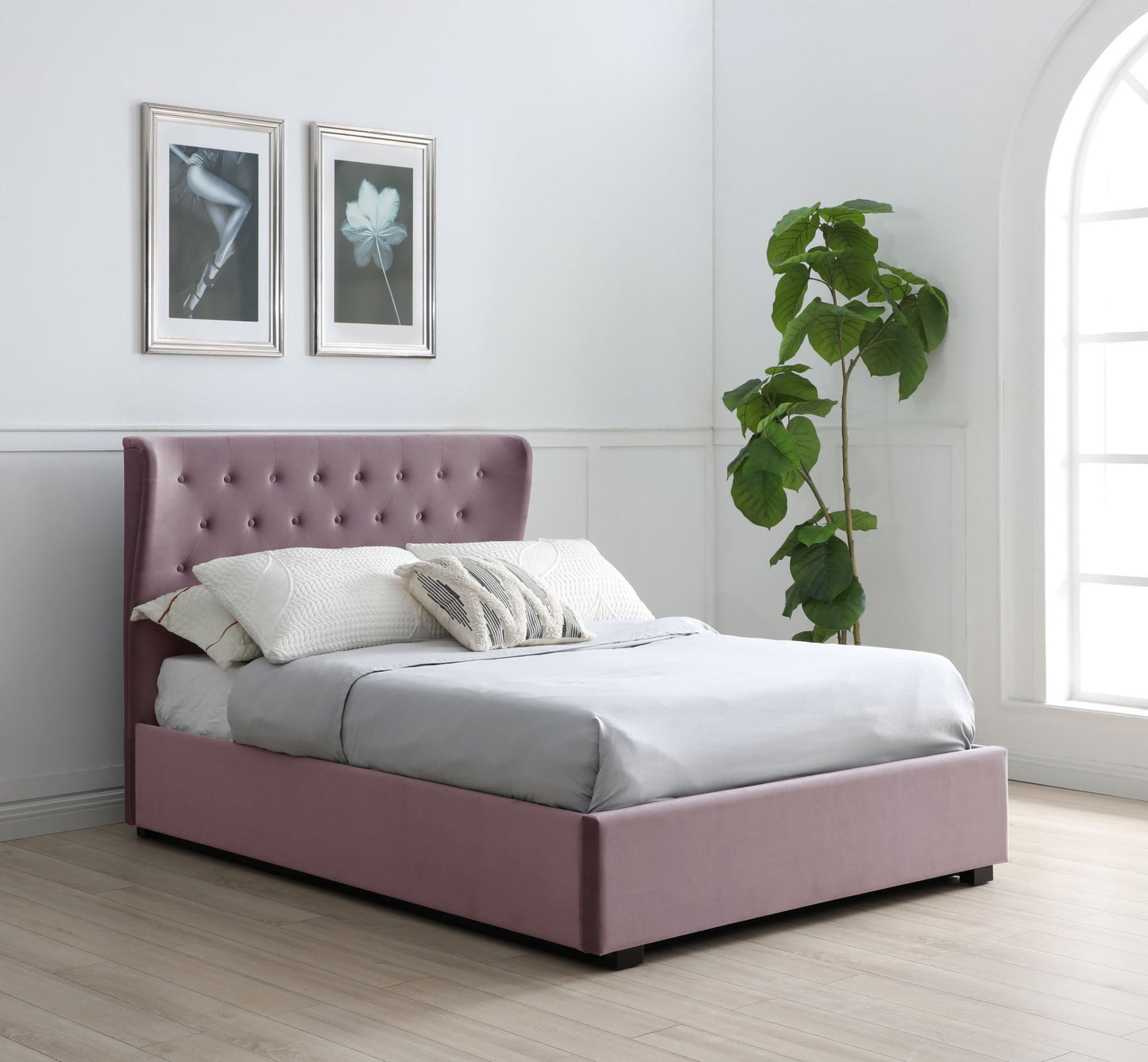 Athena Heather Velvet Double Kensington Ottoman Bed Velvet