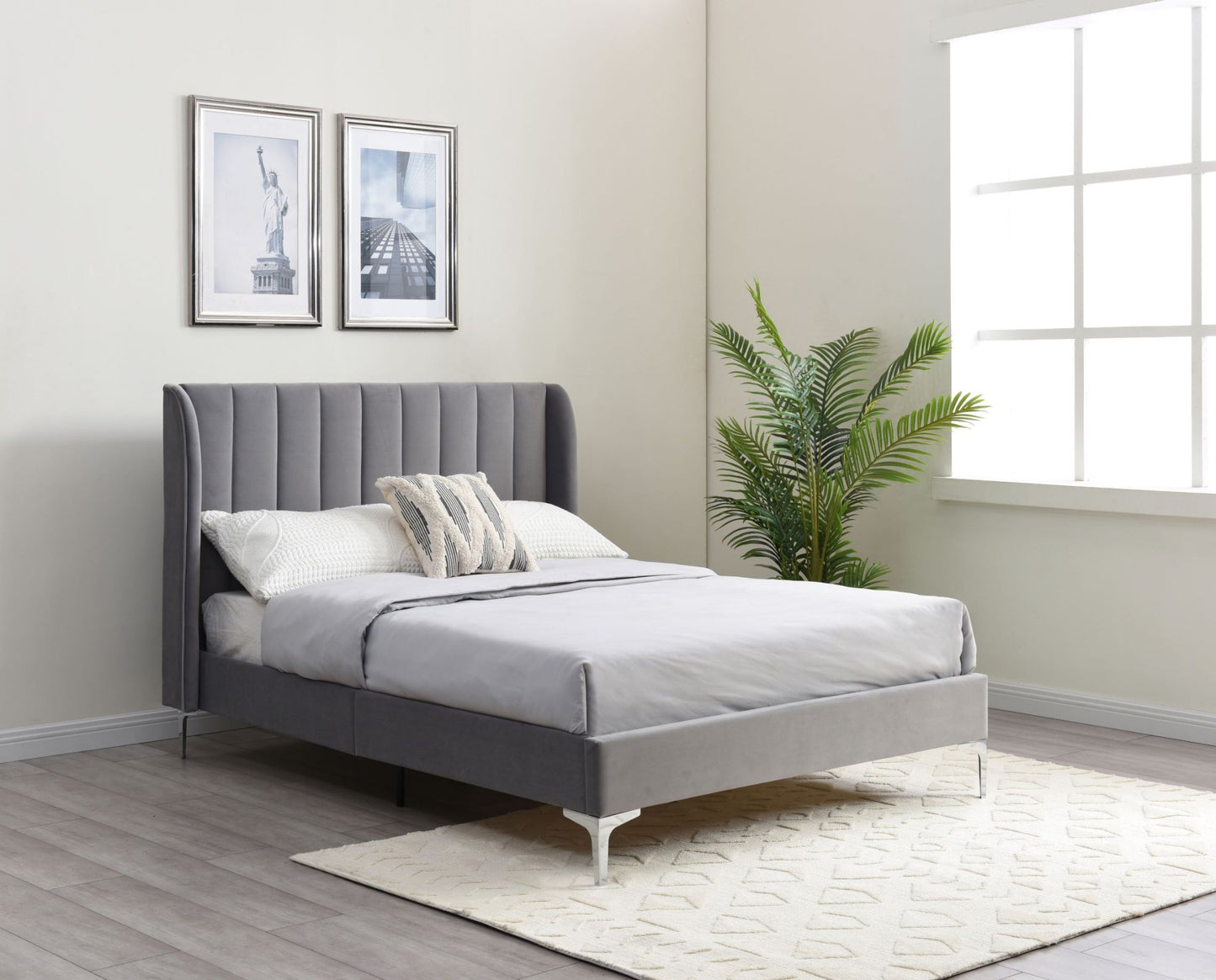 Athena Grey Velvet Double Avery Bed