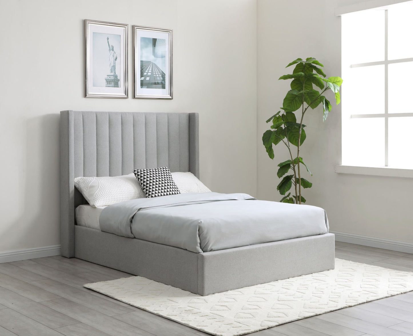 Neptune Grey Faux Wool Double Emerson Multi-Lift Ottoman Bed