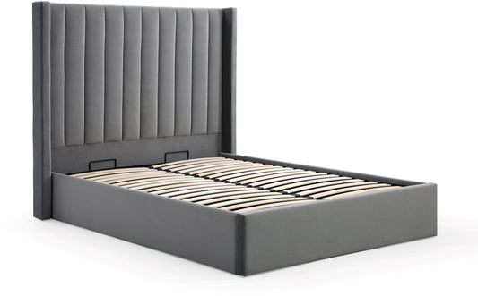 Athena Grey Velvet Double Emerson Multi-Lift Ottoman Bed