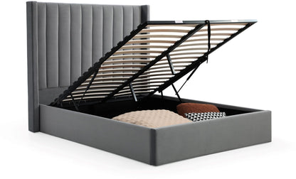 Athena Grey Velvet Double Emerson Multi-Lift Ottoman Bed